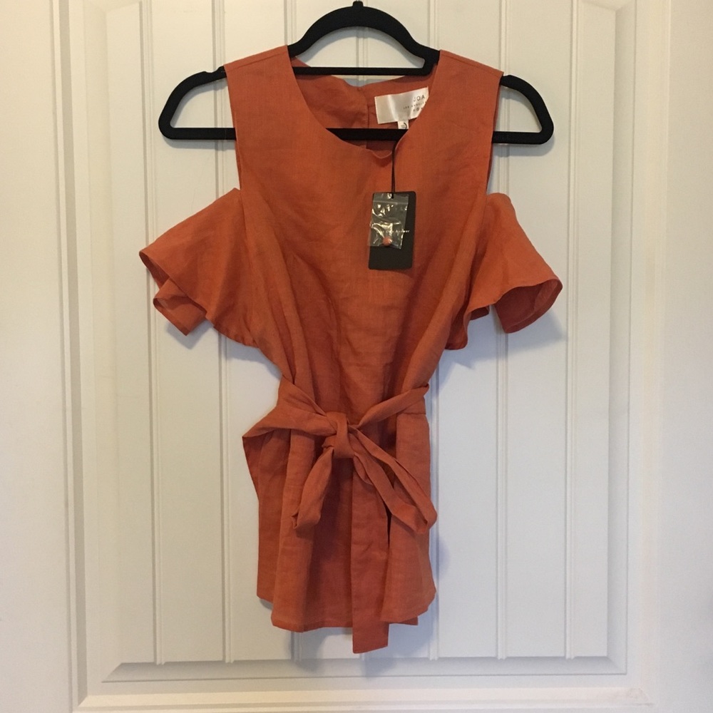 J.O.A. Orange Cut Out Shoulder Tie Waist Top S